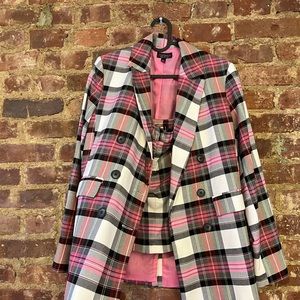 Topshop suit set skirt US 4 and blazer US 6 pink plaid checkered